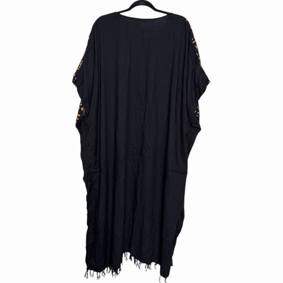 VTG 80s 90s BLACK GOLD AFRICAN PRINT KAFTAN MU MU HOUSE DRESS MAGIC PLUS SZ OS - Picture 4 of 6